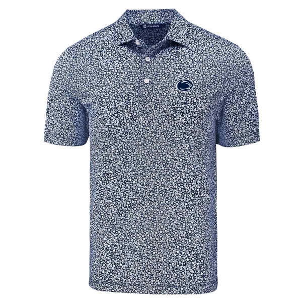 Cutter & Buck polo with navy flora pattern and Penn State Athletic Logo